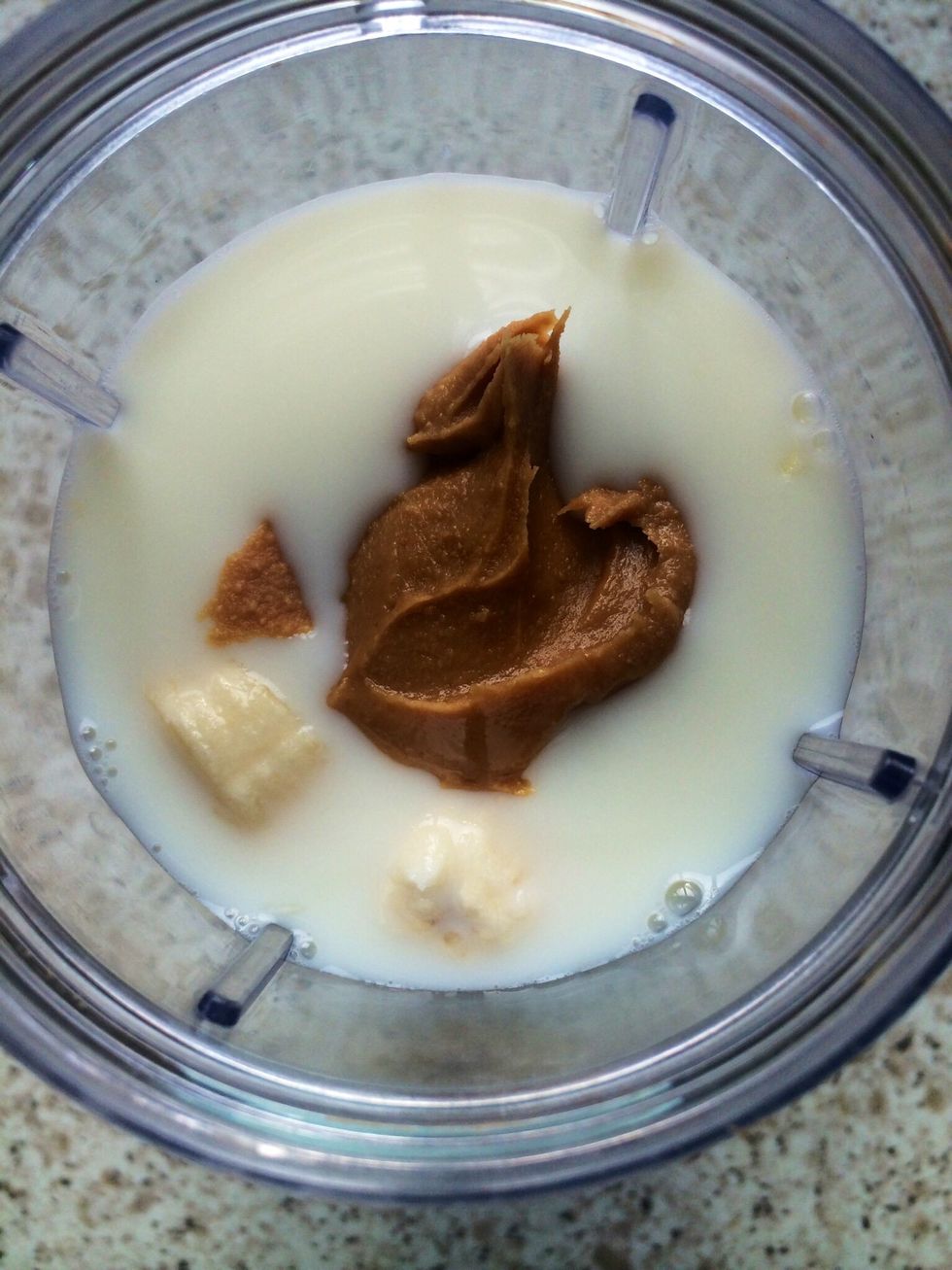 Add the peanut butter... Yum \ud83d\ude04 You can add either crunchy or smooth but I prefer smooth! Blend all ingredients together in the machine until smooth.