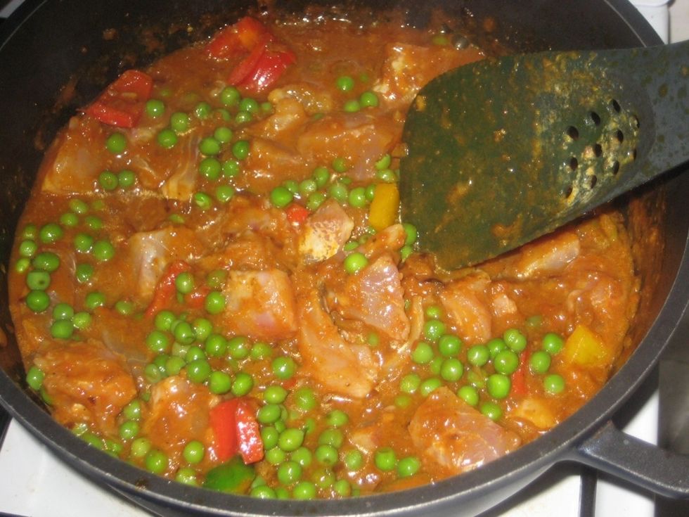 Add the peas(precooked) and give a stir.