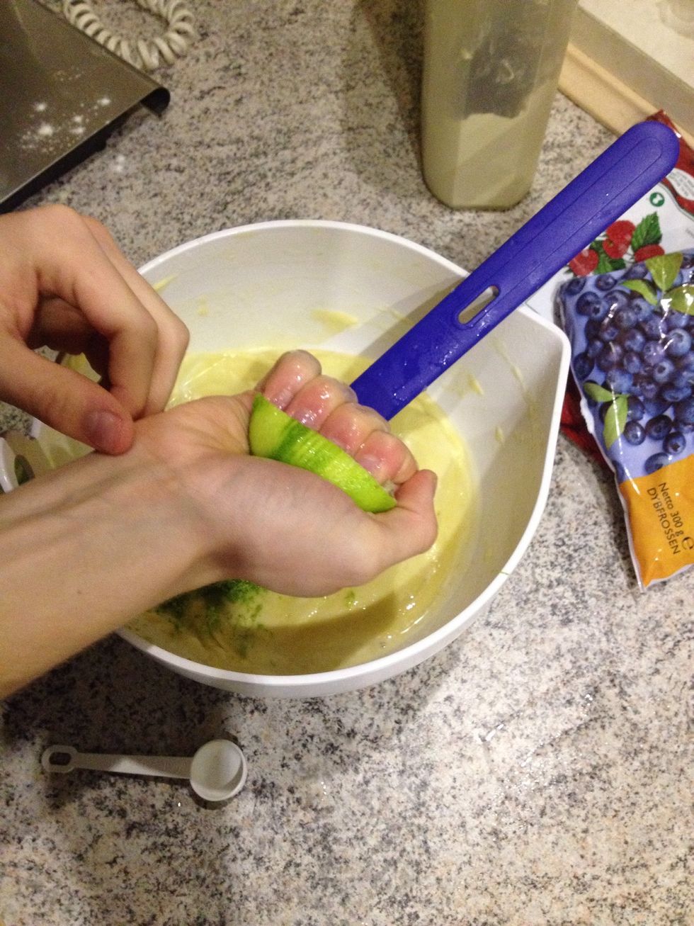 Add the peel to the mixture together with juice from the lime