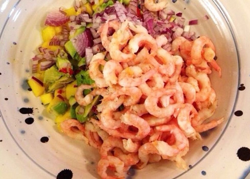 Add the prawns (these are pre-cooked, home-peeled. Use what you can access).