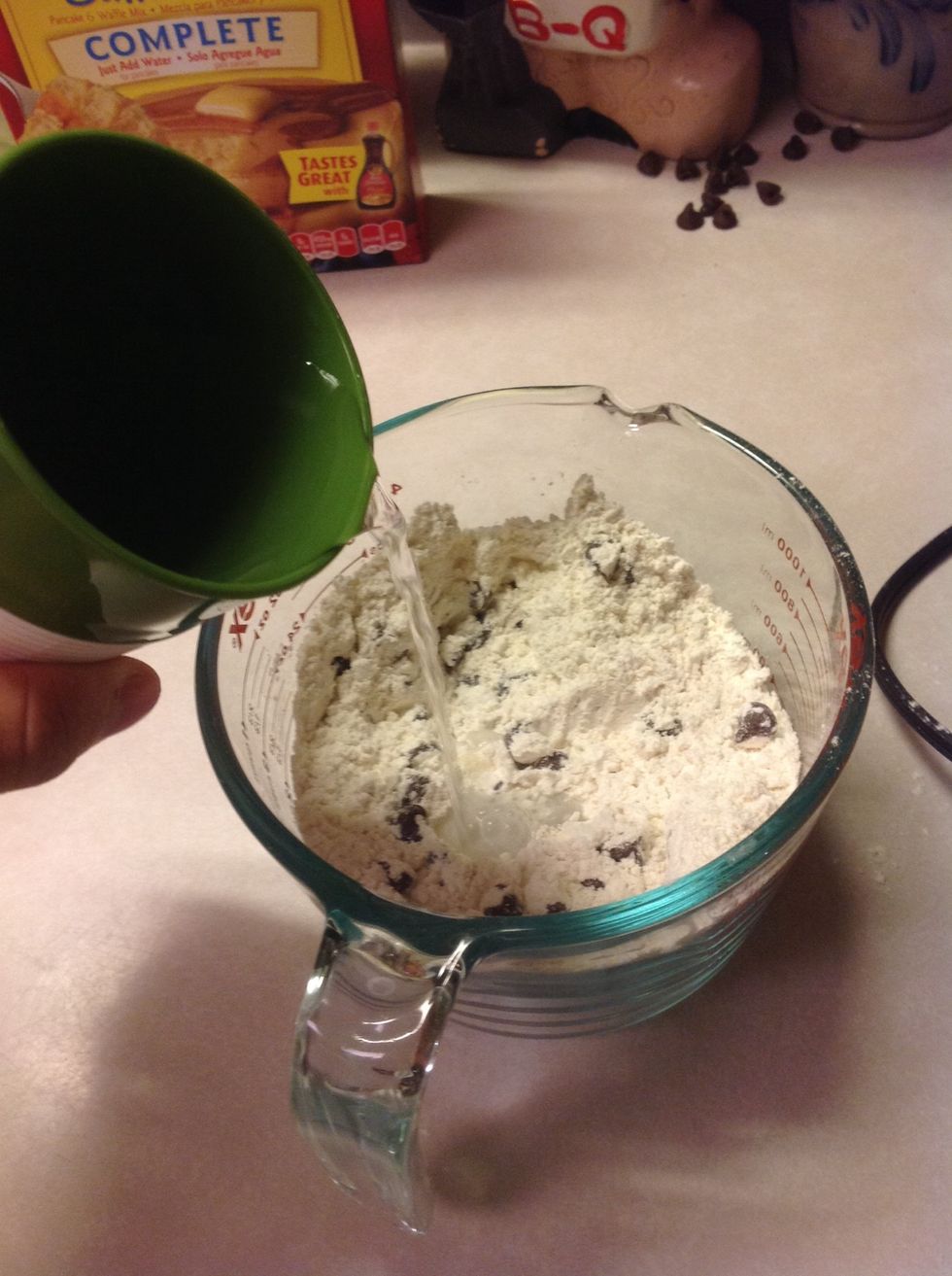 Add the prescribed amount of water that matches the one that you chose from the back of the box. The amounts will vary, so add water until thick and creamy.