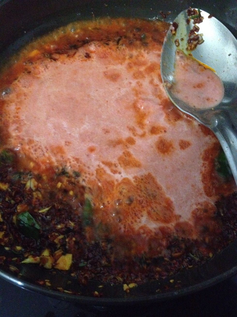 Add the puree to the pan mix well add some sugar salt and pepper to it