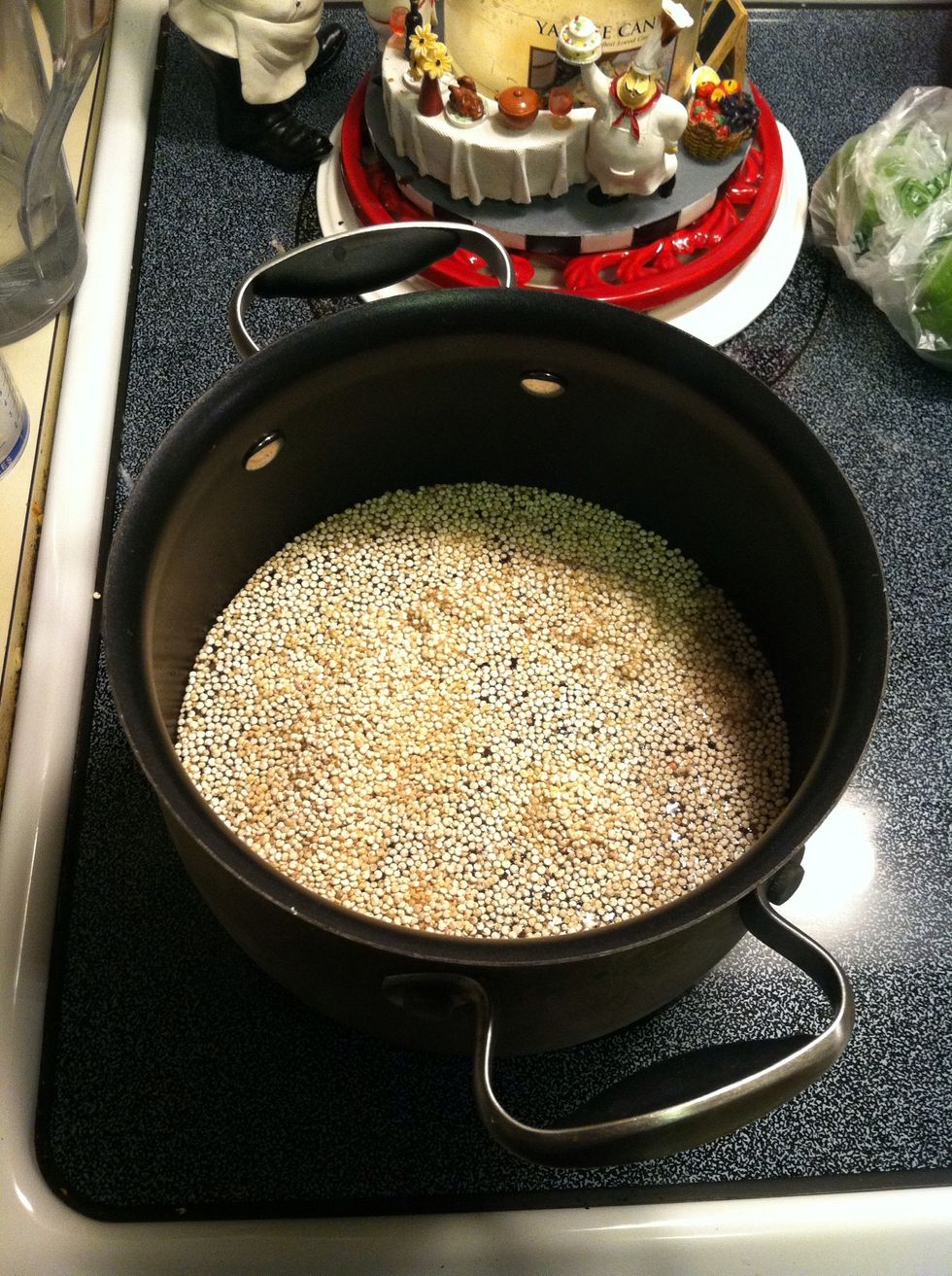 Add the quinoa and water and cook over medium heat until all water is absorbed.