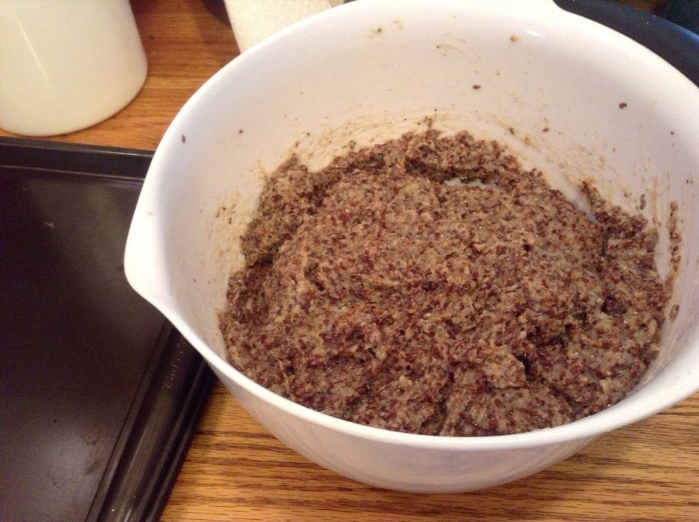 Add the quinoa, but don't process too much, just mix in well.