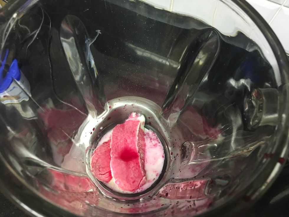 Add the raspberry syrup in the blender