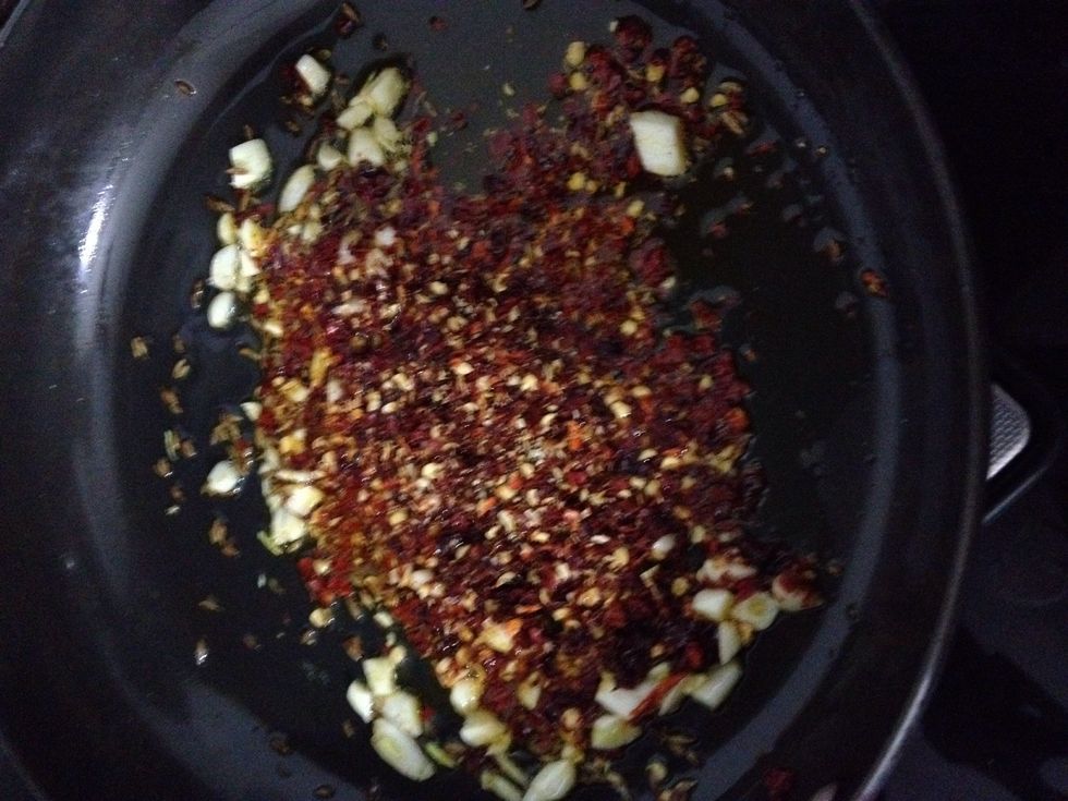Add the red chilli flakes. I like it spicy so i added it more :). Adjust as per you taste