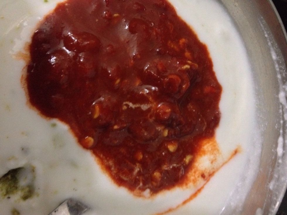 Add the red chillie paste to if too