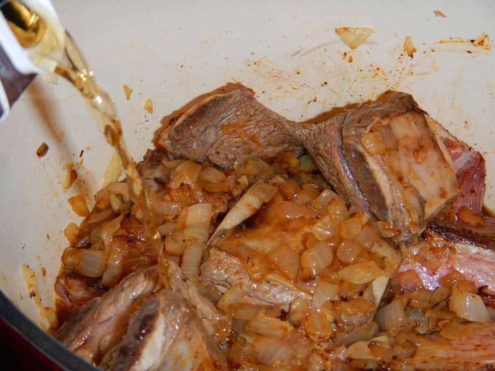 Add the remaining broth to the pot. Broth should come up about one inch up the side of the pot.