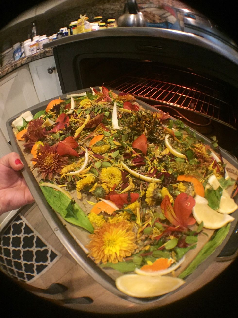 Add the remaining citrus peels and sprinkle brown sugar & Vanilla EVERYWHERE Spray Any Essential Oils You Want. I used Sweet Orange (: