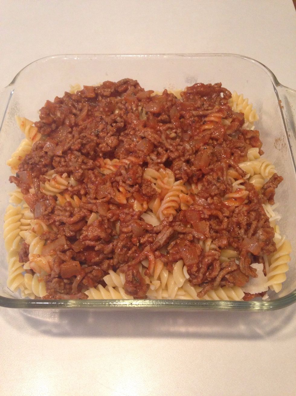 Add the rest of the hamburger mixture.