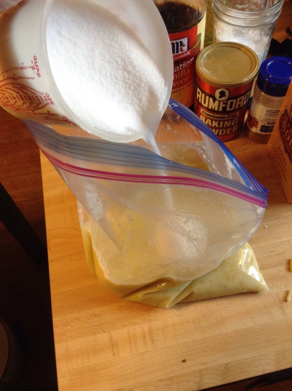 Add the rest of the ingredients i.e. Flour, baking soda and powder, salt, cinnamon, oil and vanilla.  Mix well.  Give the spouse a break and mix it yourself.