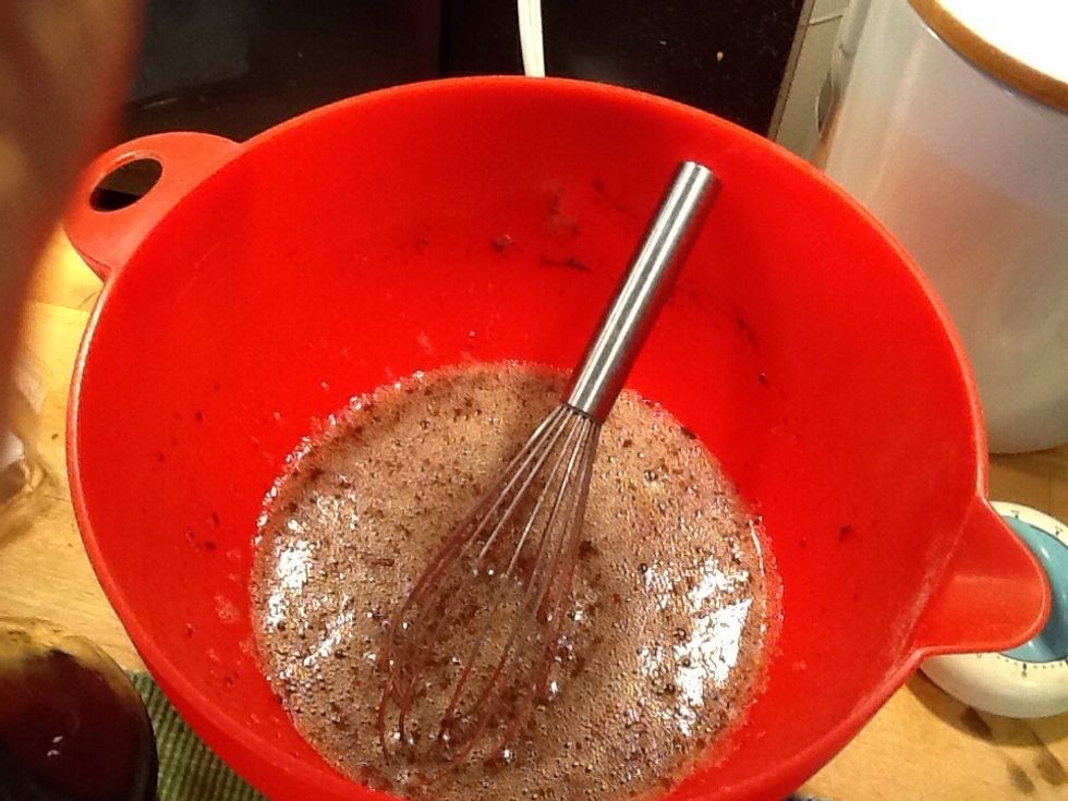 add the rest of the wet ingredients (honey, syrup, oil, vanilla extract), including the salt, cinnamon, and orange zest