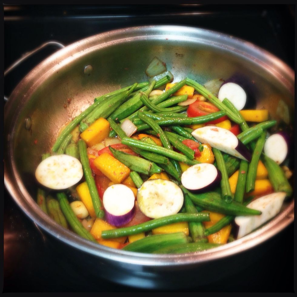 Add the rest of vegetables and cook on medium heat @ 10 minute