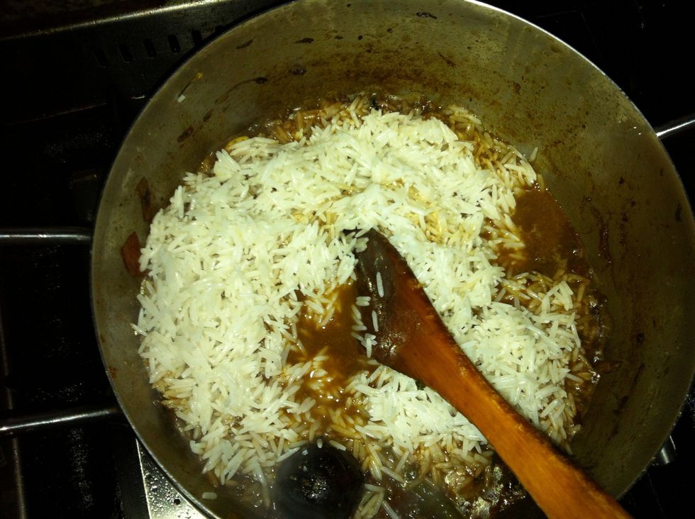 Add the rice after draining it