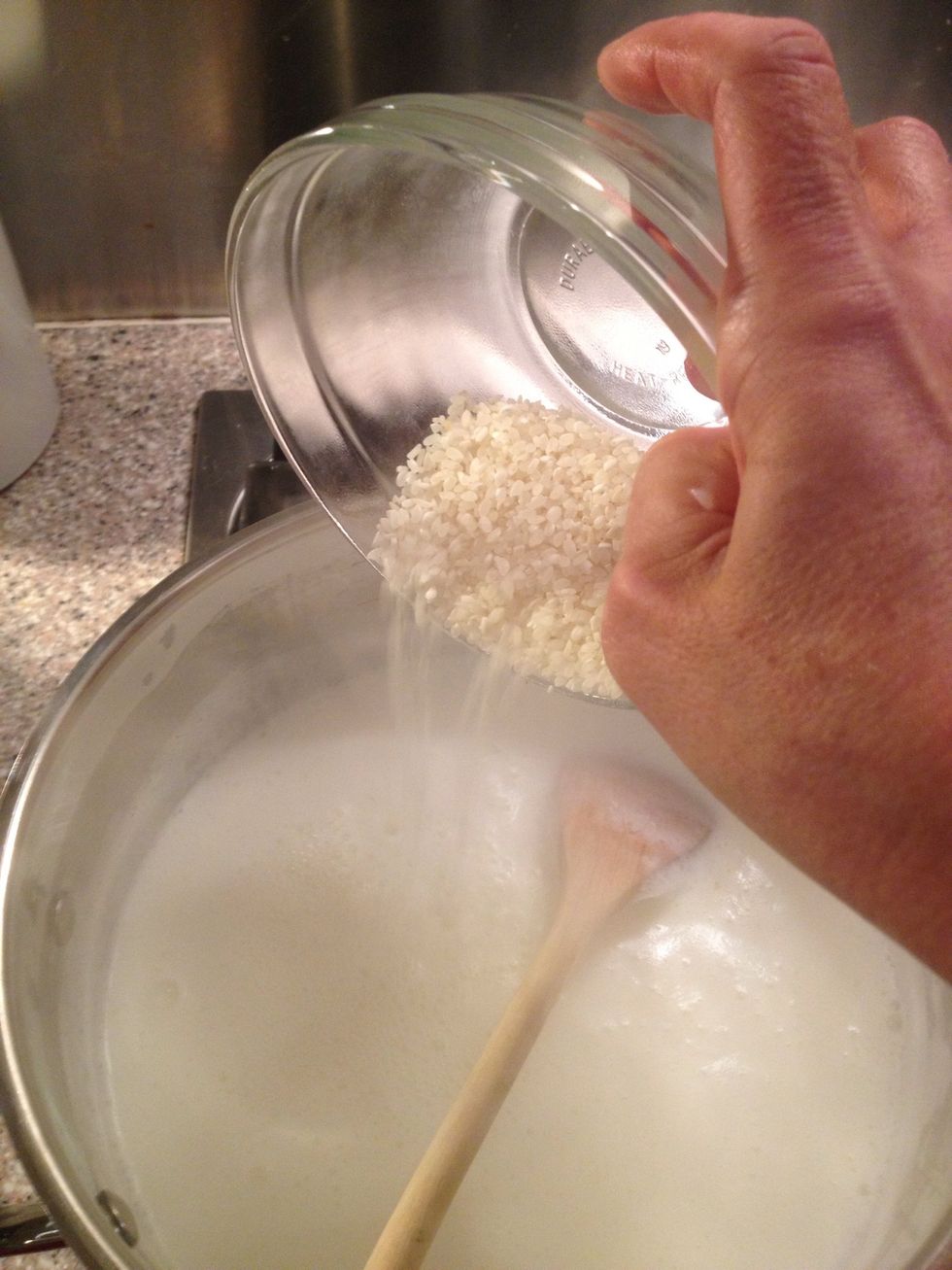 Add the rice and boil under lid for 45 minutes on low. Stir when passing by.