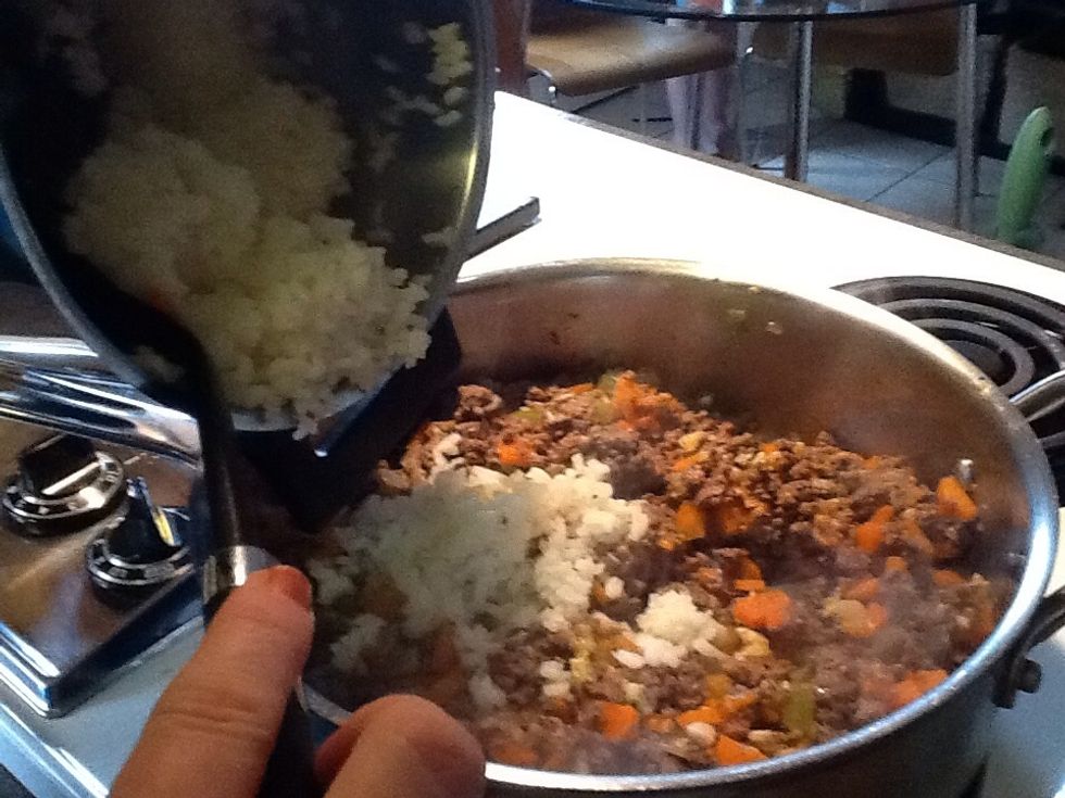 Add the rice and mix together, in a folding fashion.
