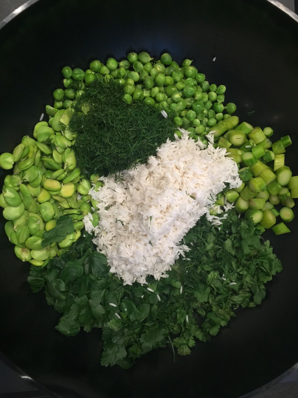 Add the rice over the greens