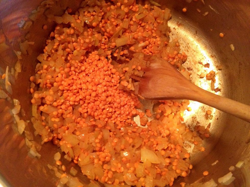Add the rinsed lentils.