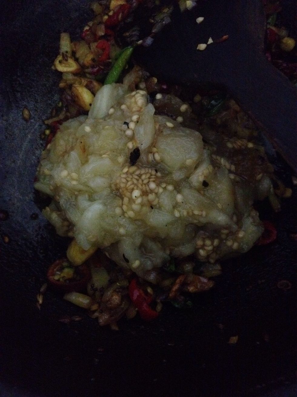 add the roasted eggplant to this