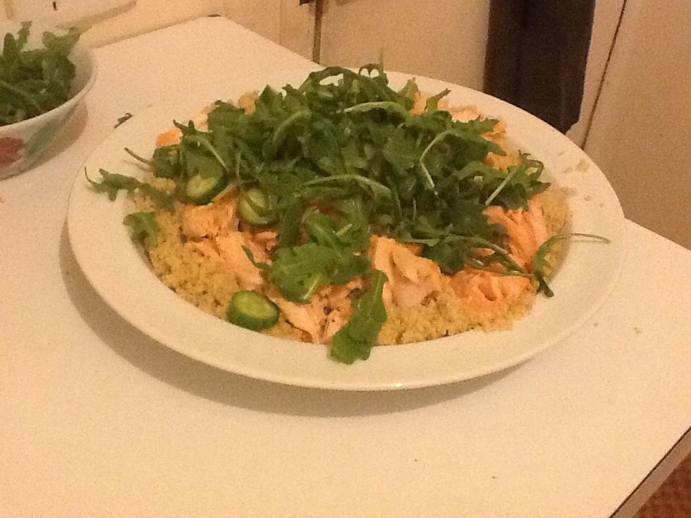 Add the rocket and cucumber