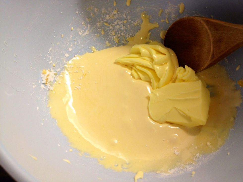 Add the room tempered butter.