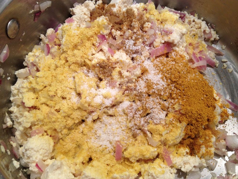 Add the salt, curry powder and cumin. Mix it all up.