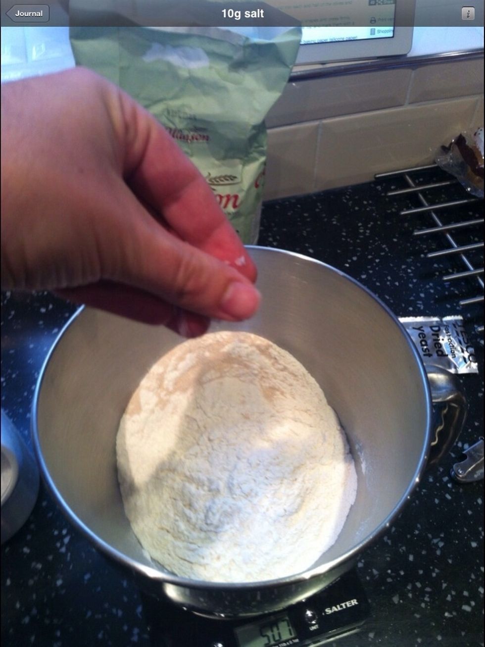 Add the salt to the other side if the bowl.