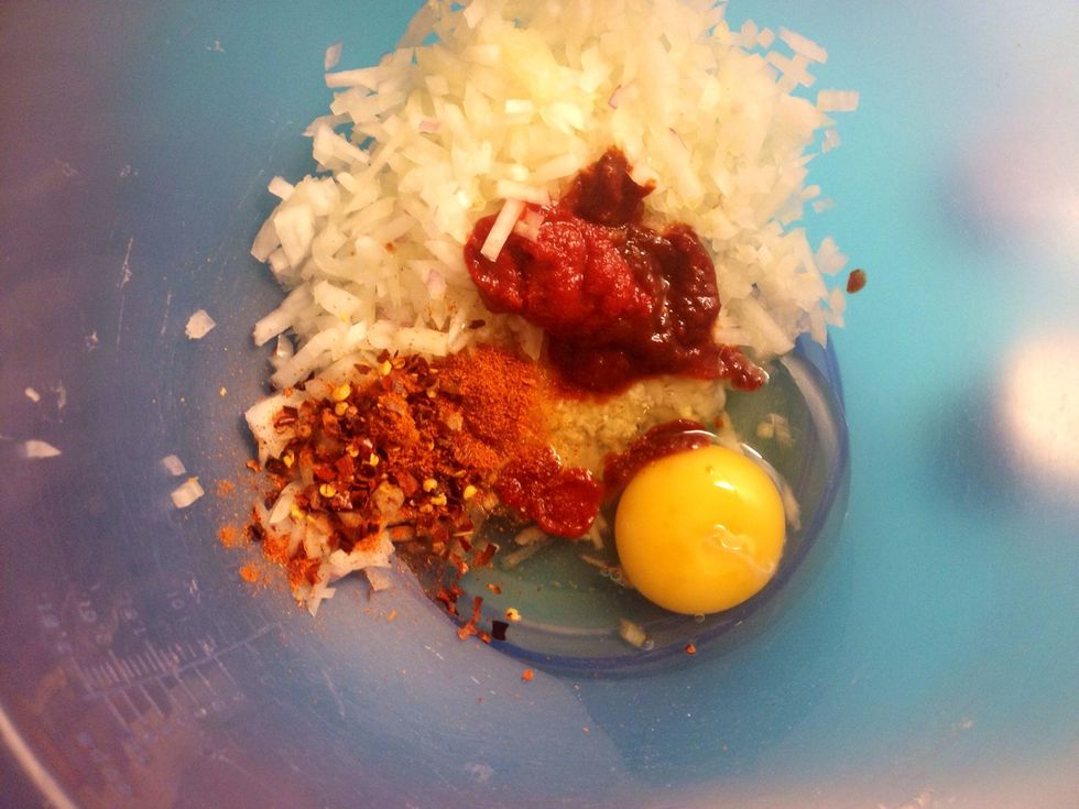 Add the sambal oelek, or if you like me realize you don't have any, add chili flakes instead.