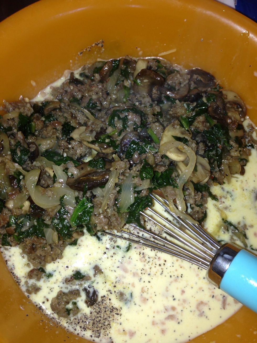 Add the saut\u00e9ed sausage & veggie to the bow. Plus bacon \ud83d\ude2c