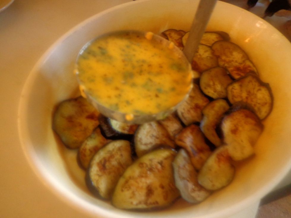 Add the savoury white cheese sauce over the layer similar to the way you add the sauce over lasagna pasta