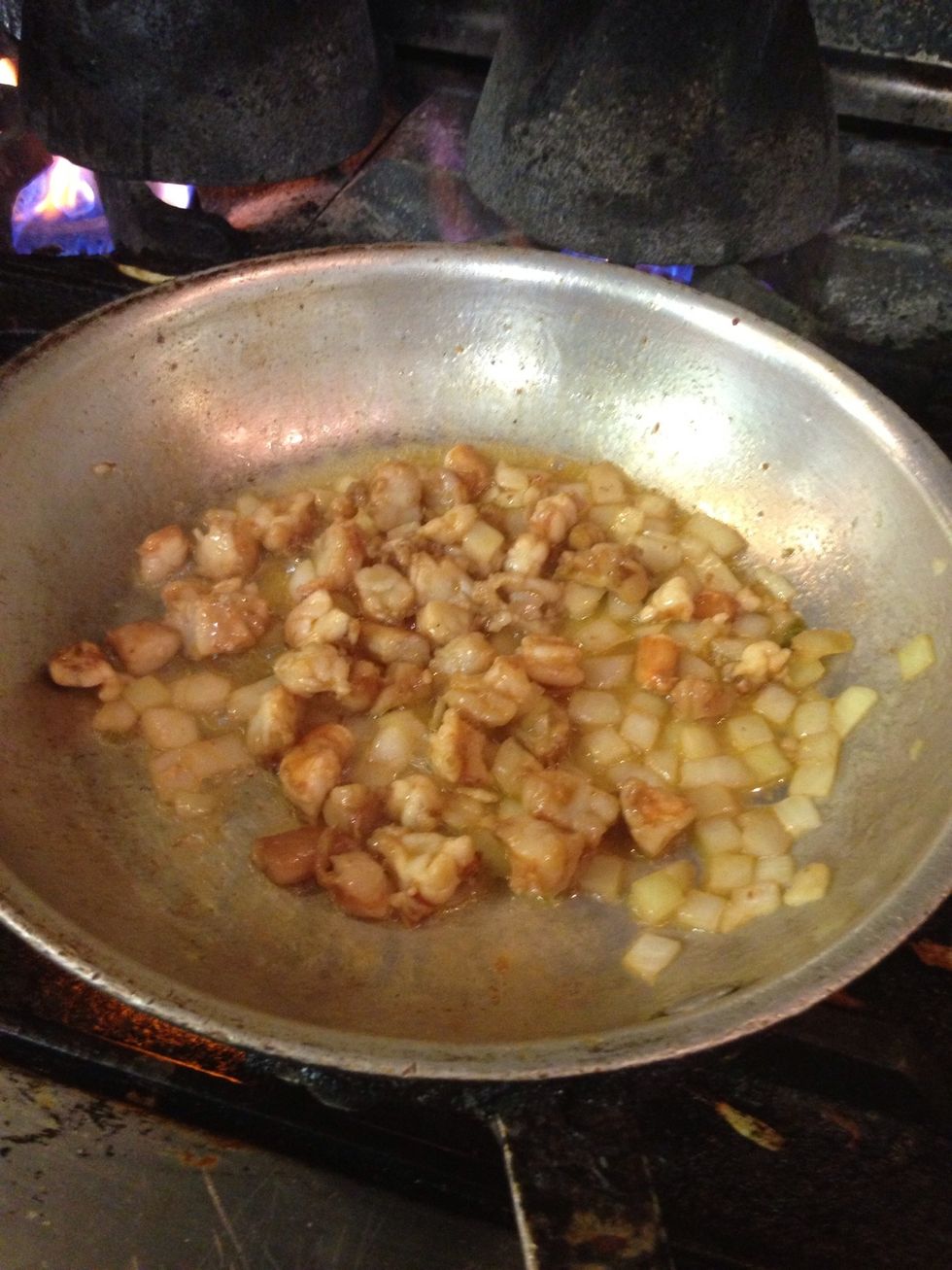 Add the shrimp and cook them together