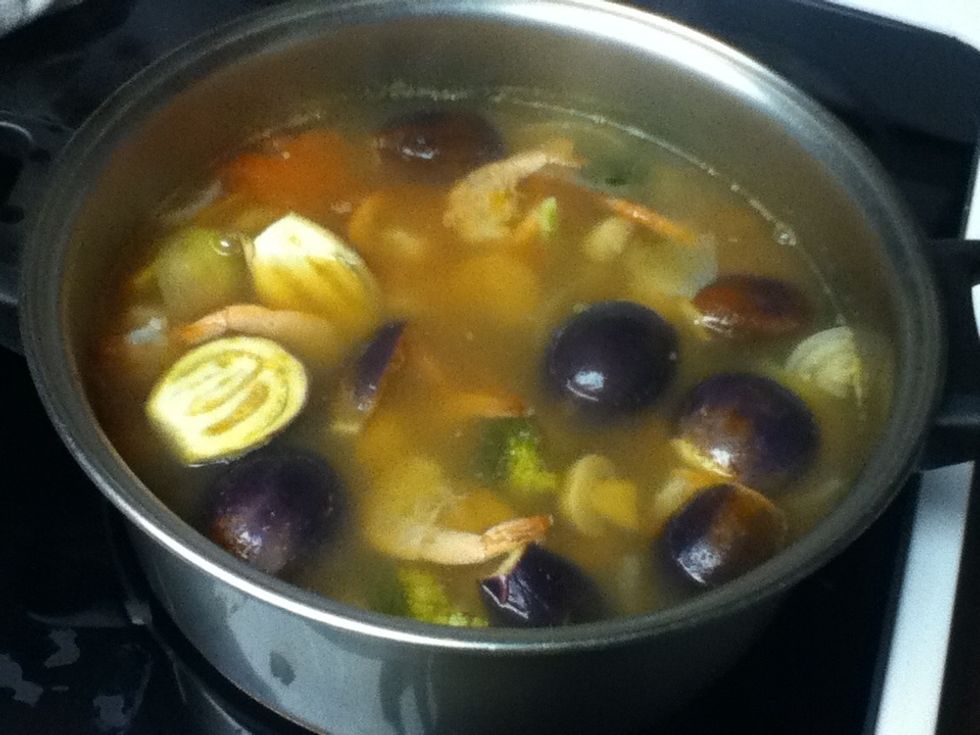 Add the shrimp and the  and spinach