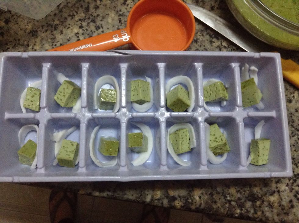 Add the small flan-cubes.