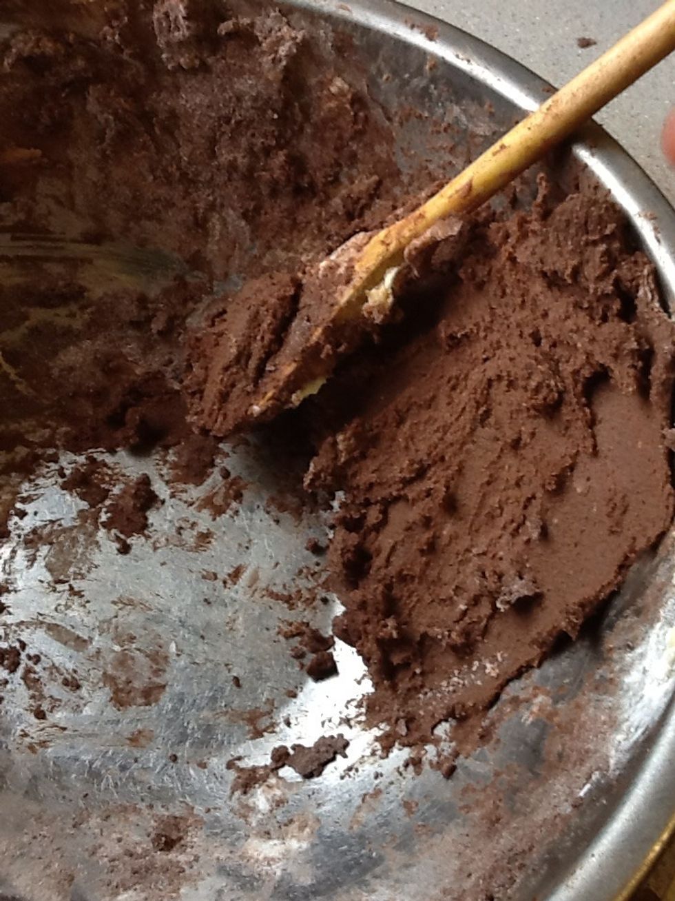 Add the smaller bowl to the one with butter mix together