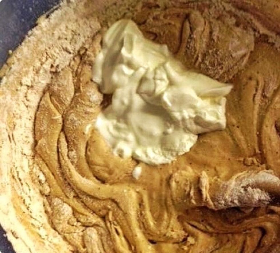 Add the sour cream. Today I didn't have any so I used meze  (Turkish) yogurt instead.