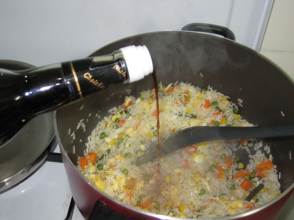 Add the soy sauce and whatever other sauce you like like fish sauce or Tabasco!
