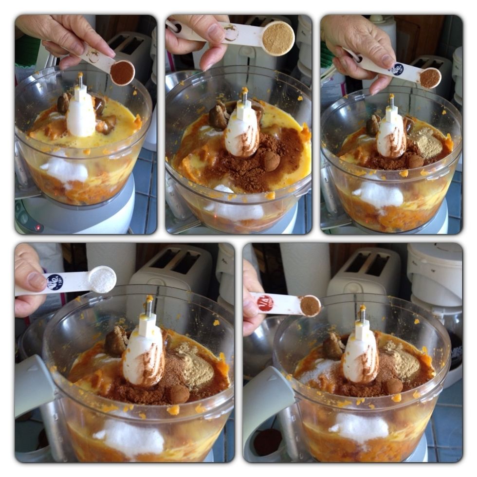 Add the spices \u2013 cinnamon, ginger, nutmeg, salt, and ground cloves or allspice.