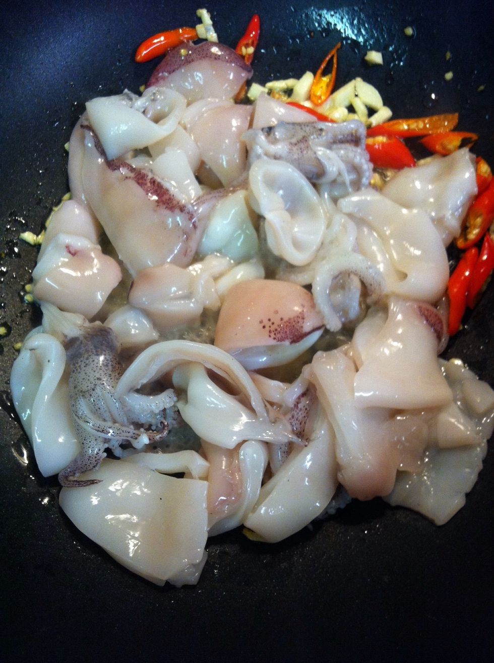 Add the squids stir them until cook