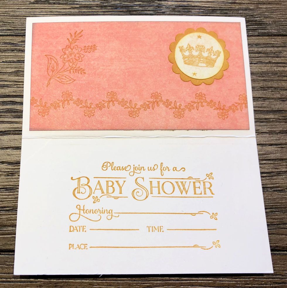 Add the stamped pink paper to the inside of the card as shown. Add additional images if desired. Ink the edges of the pink paper with the Photogenic ink if desired.