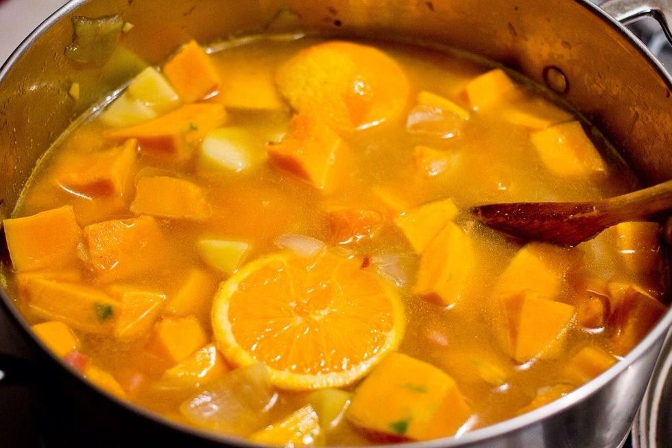 Add the stock and bring it up to a boil.