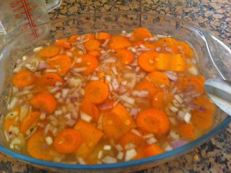 Add the stock to the mixture and combine it nicely so the spices can mix well around the dish