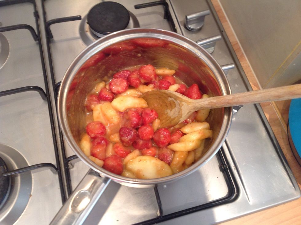 Add the strawberries and simmer for a further 5 minutes