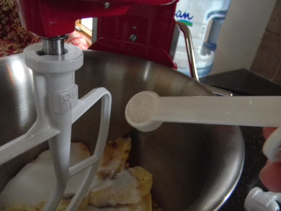 Add the sugar and the salt to the butter.