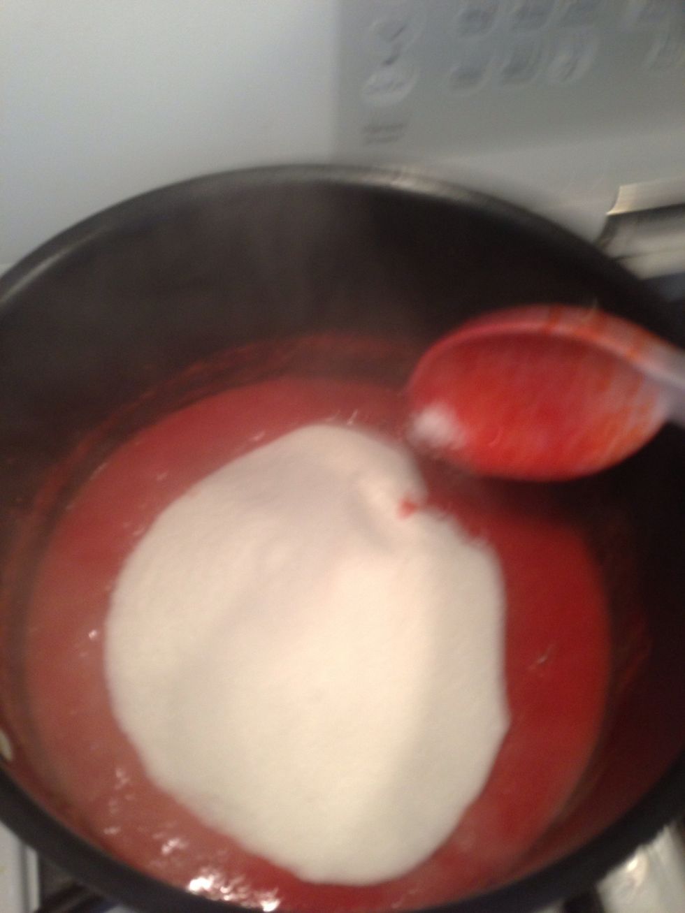 Add the sugar... Dump it all in at once be careful not to splash!!!