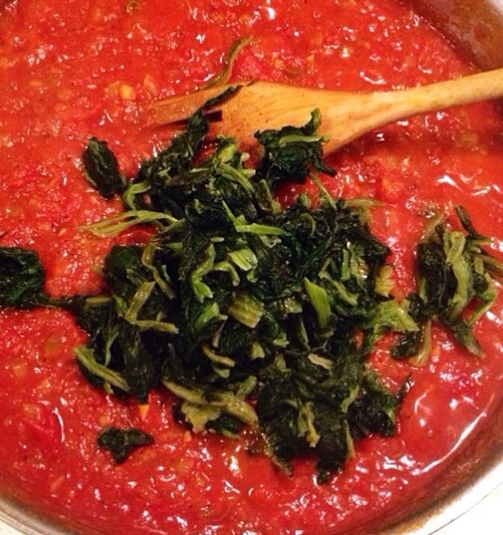 Add the (thawed) spinach. Fresh works just as well!