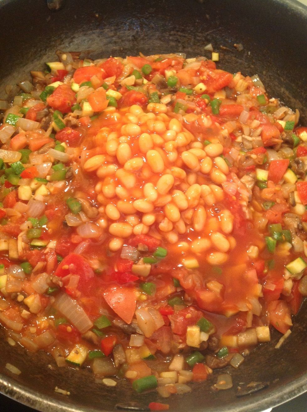 Add the tin of baked beans and stir.