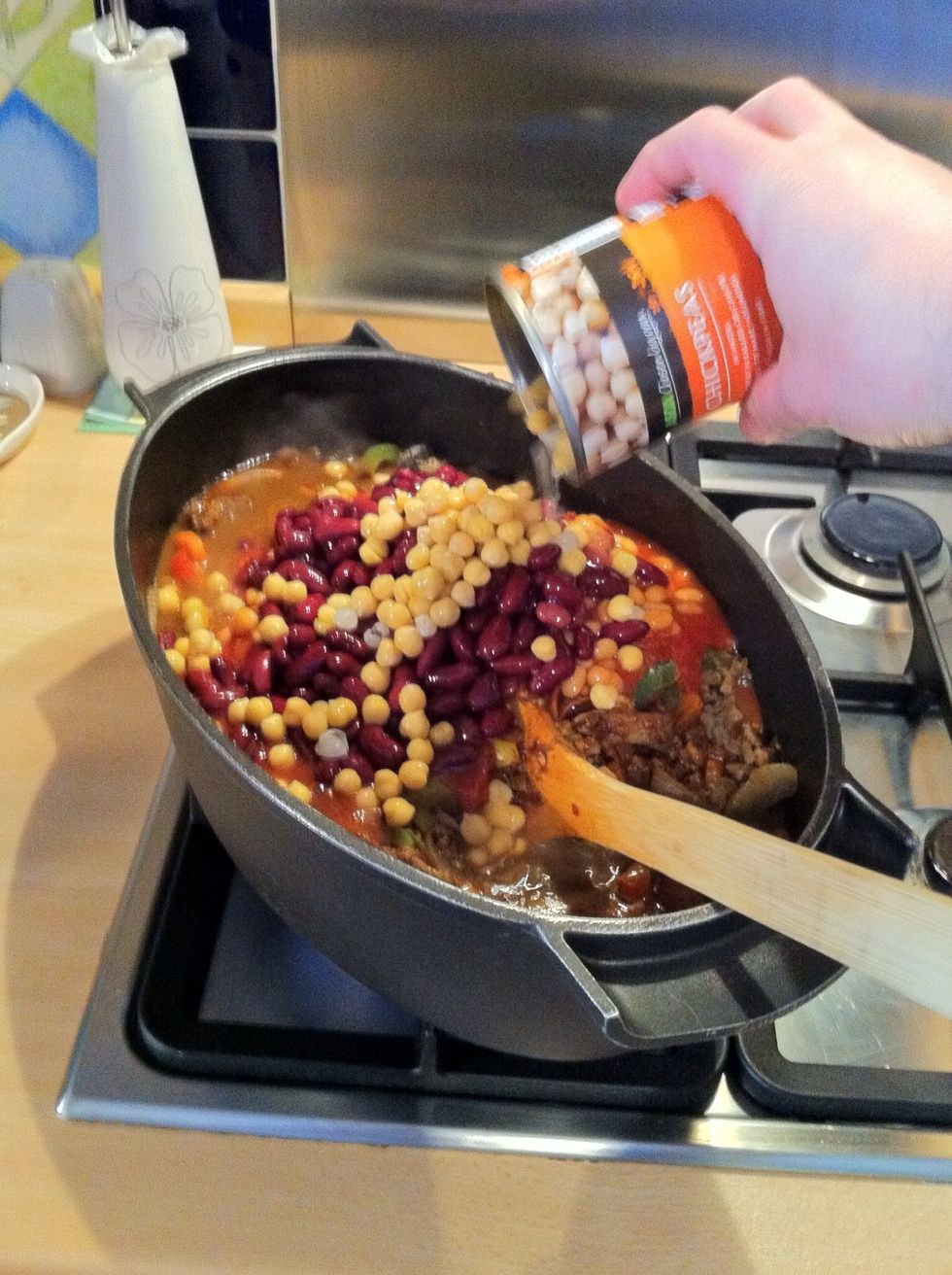 Add the tinned chick peas.