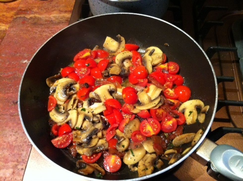 Add the tomatoes to the sauces and let them cook until soft