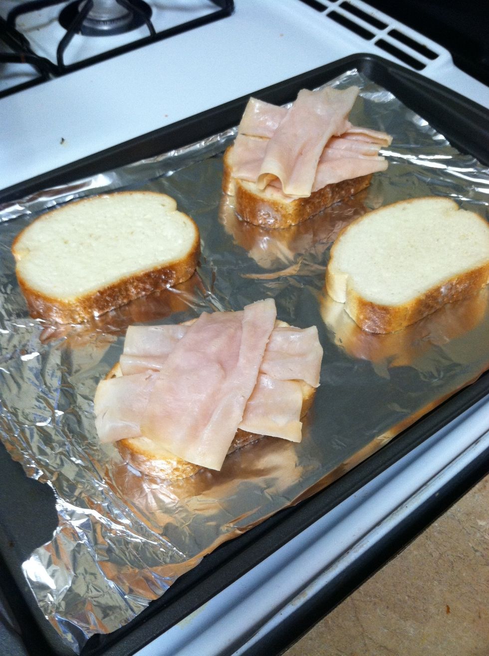 Add the turkey to (2) of the breads