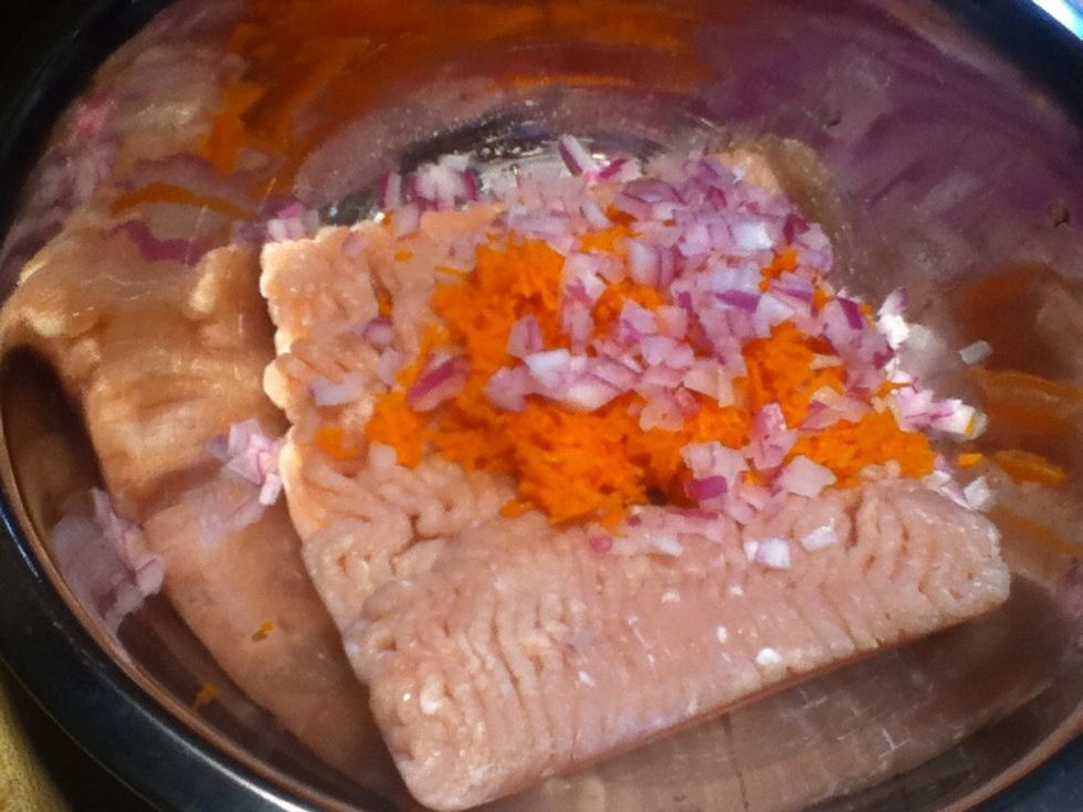 Add the vegetables to the turkey.